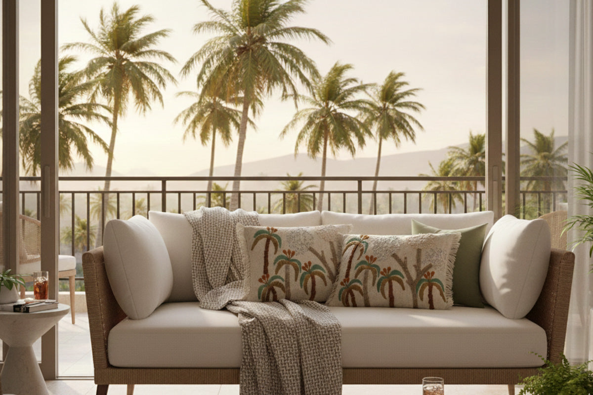 Botanique Palms Hand Embroidered Cushion Cover (Set of 2)