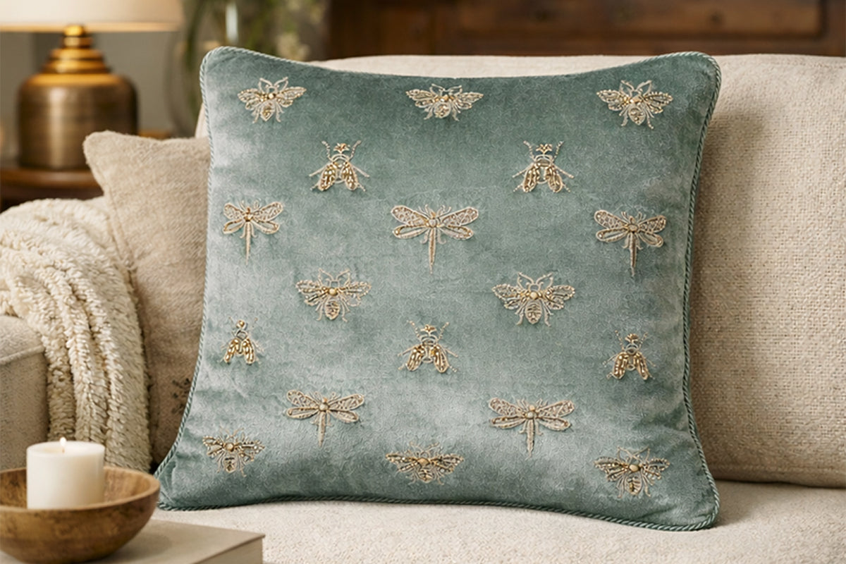 Celestial Buzz Hand Embroidered Cushion Cover ( Set of 2 )
