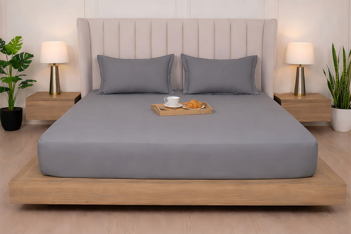 Celestial Cascade Pure Cotton Solid Fitted Bed Sheet 300 TC