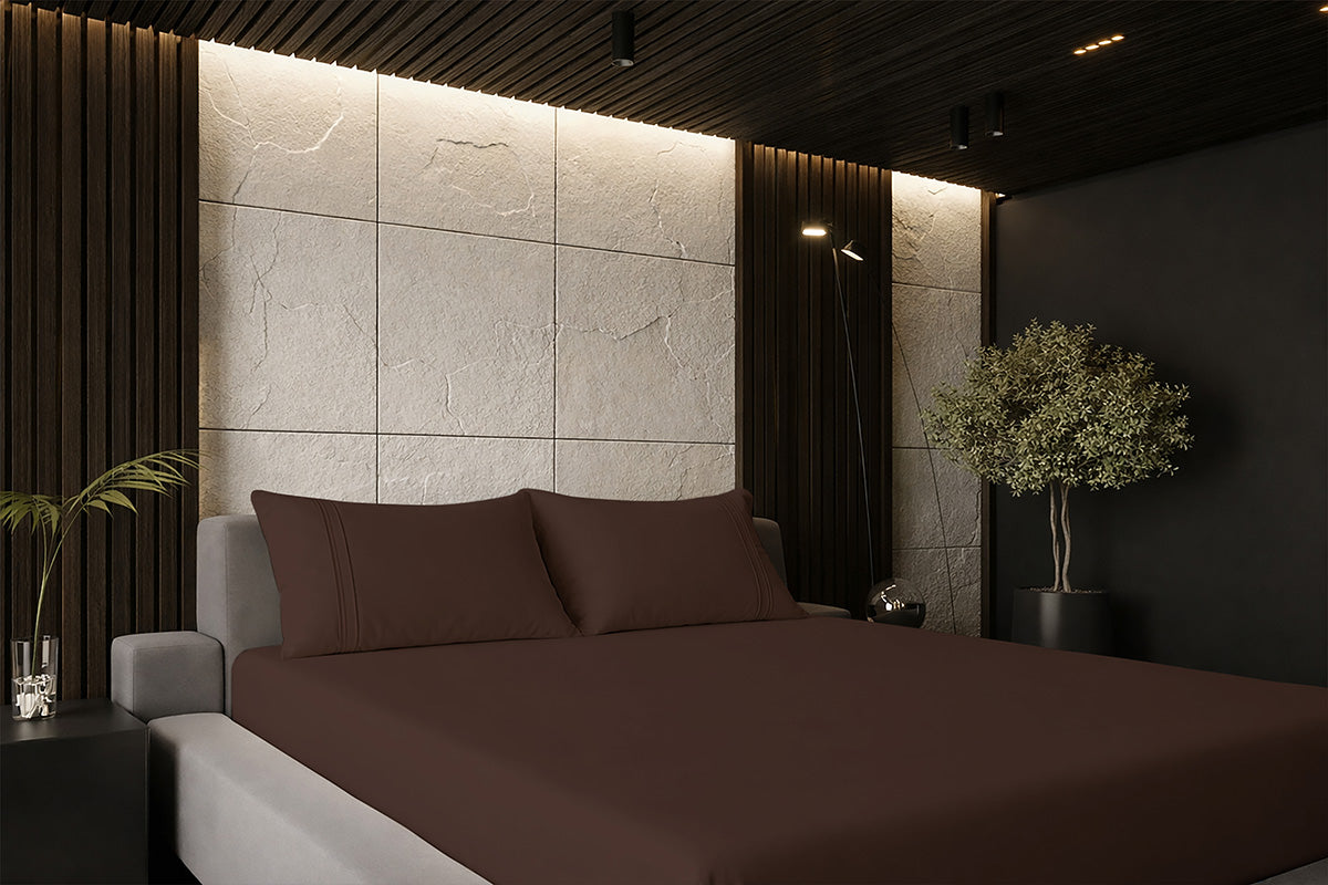 Cocoa Brown Pure Cotton Solid Fitted Bed Sheet 500 TC