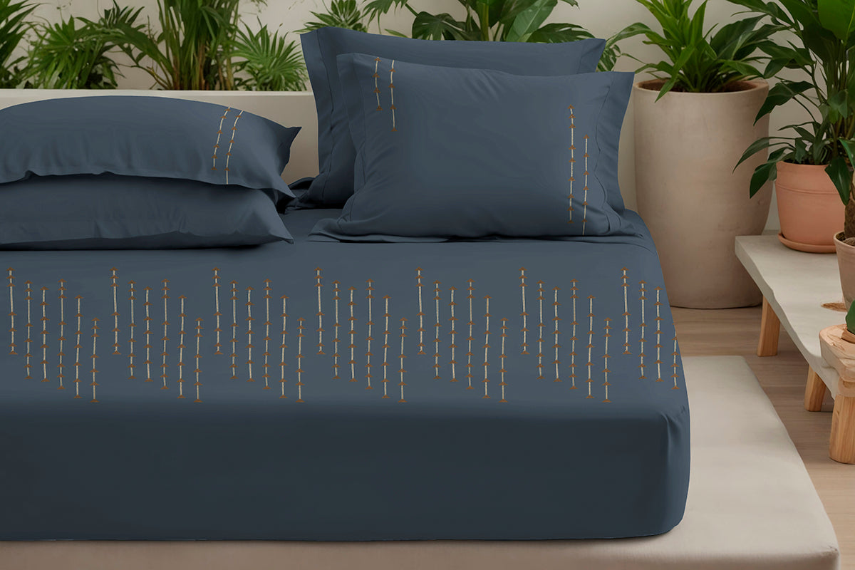 Dusky Pathways - 300 TC Pure Cotton Embroidered Bedsheet