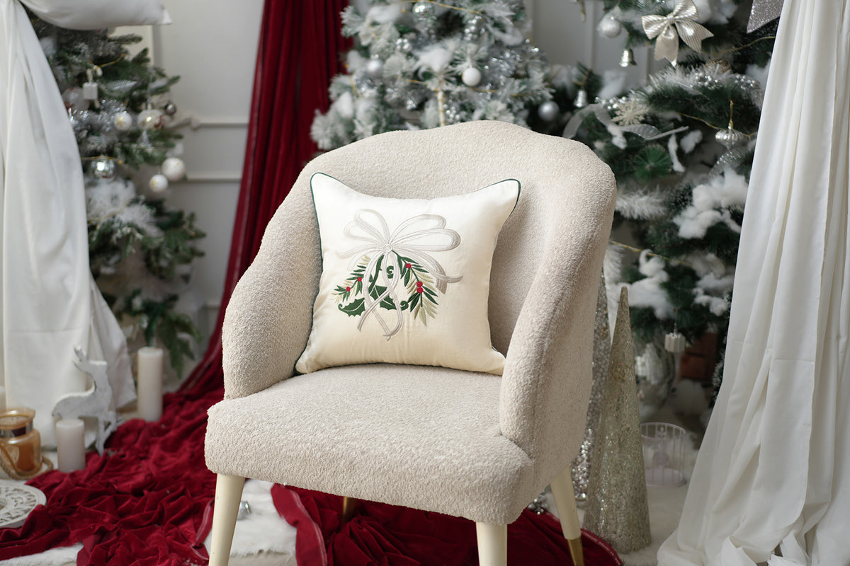 Frosted Ribbonry Embroidered Cushion Cover (Set Of 2)