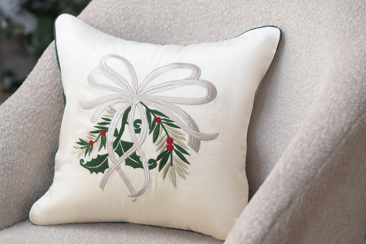 Frosted Ribbonry Embroidered Cushion Cover (Set Of 2)