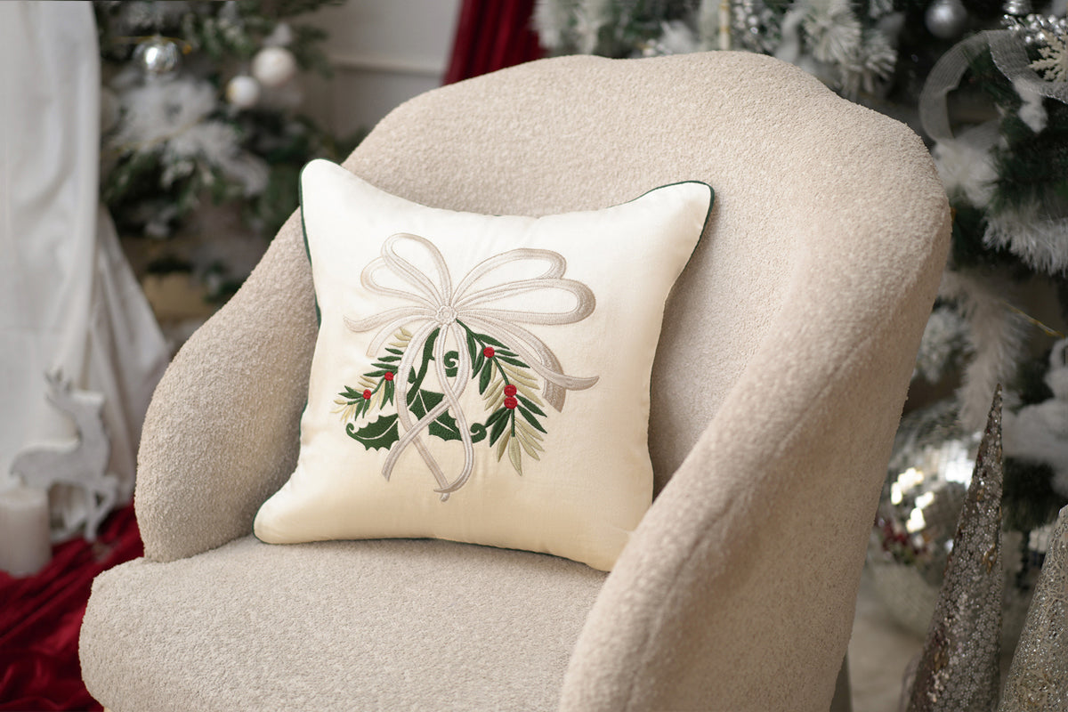 Frosted Ribbonry Embroidered Cushion Cover (Set Of 2)