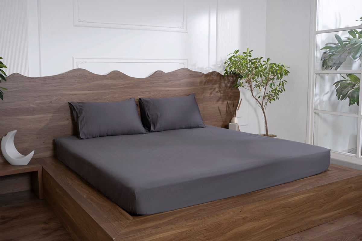 Granite Gray PureCotton Solid Fitted Bed Sheet 500 TC