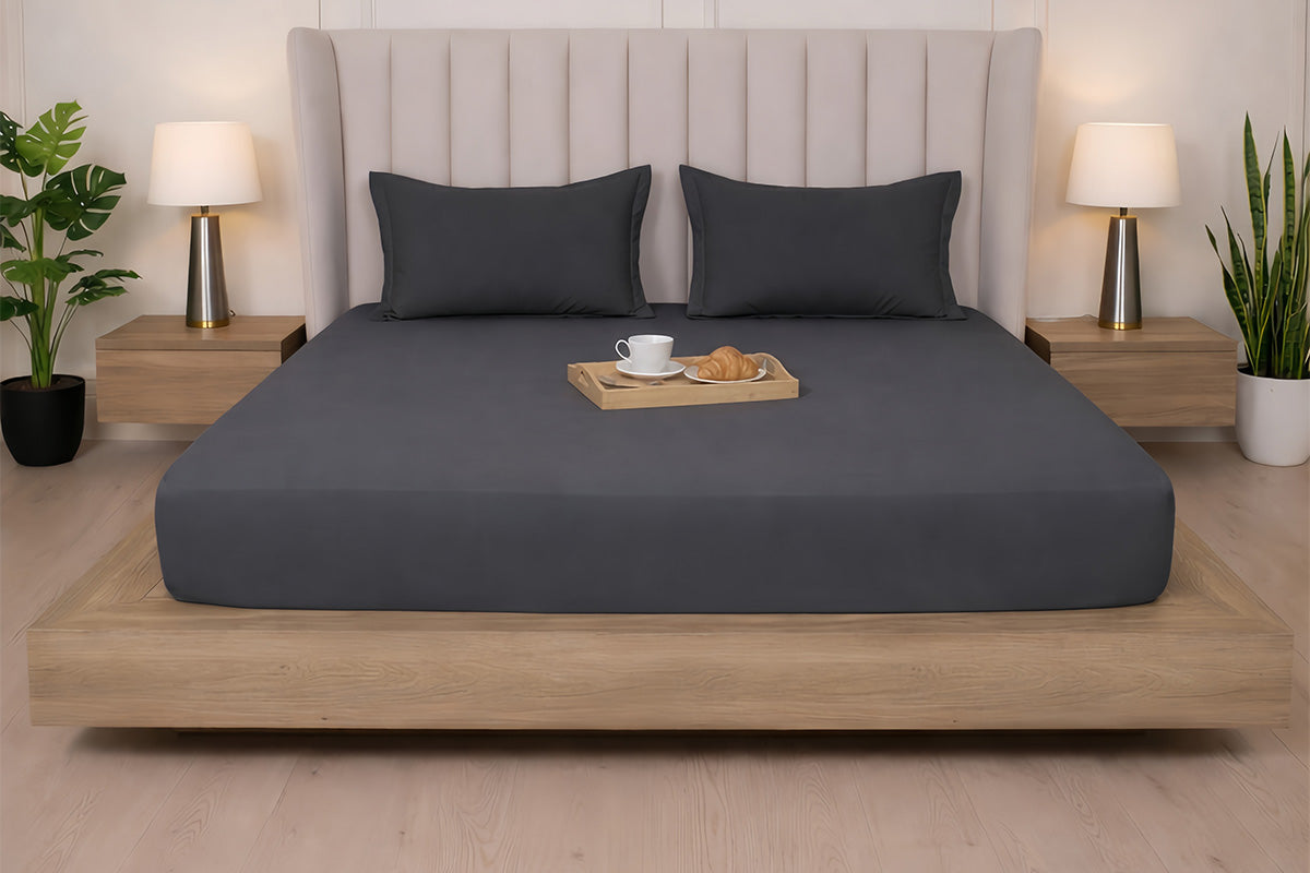 Granite Gray Pure Cotton Solid Fitted Bed Sheet 300 TC