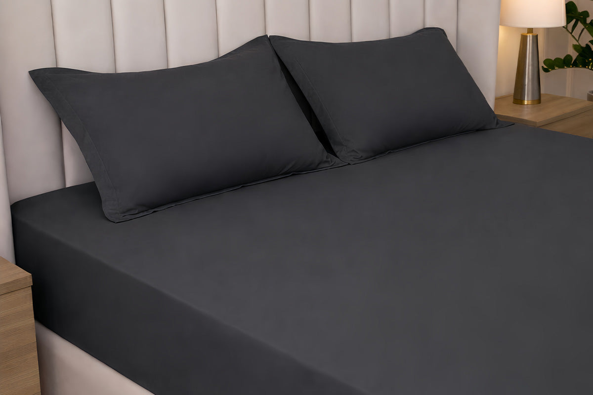 Granite Gray Pure Cotton Solid Fitted Bed Sheet 300 TC