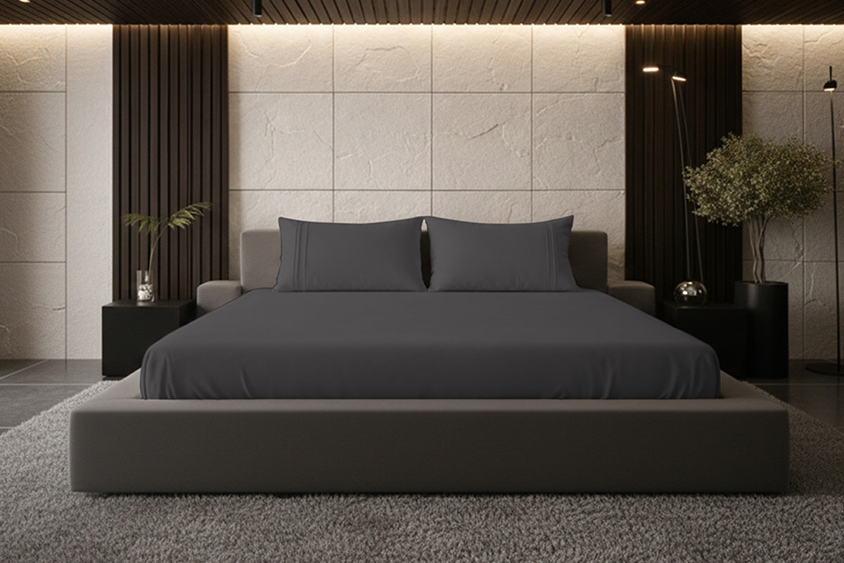 Granite Gray Pure Cotton Solid Fitted Bed Sheet 500 TC