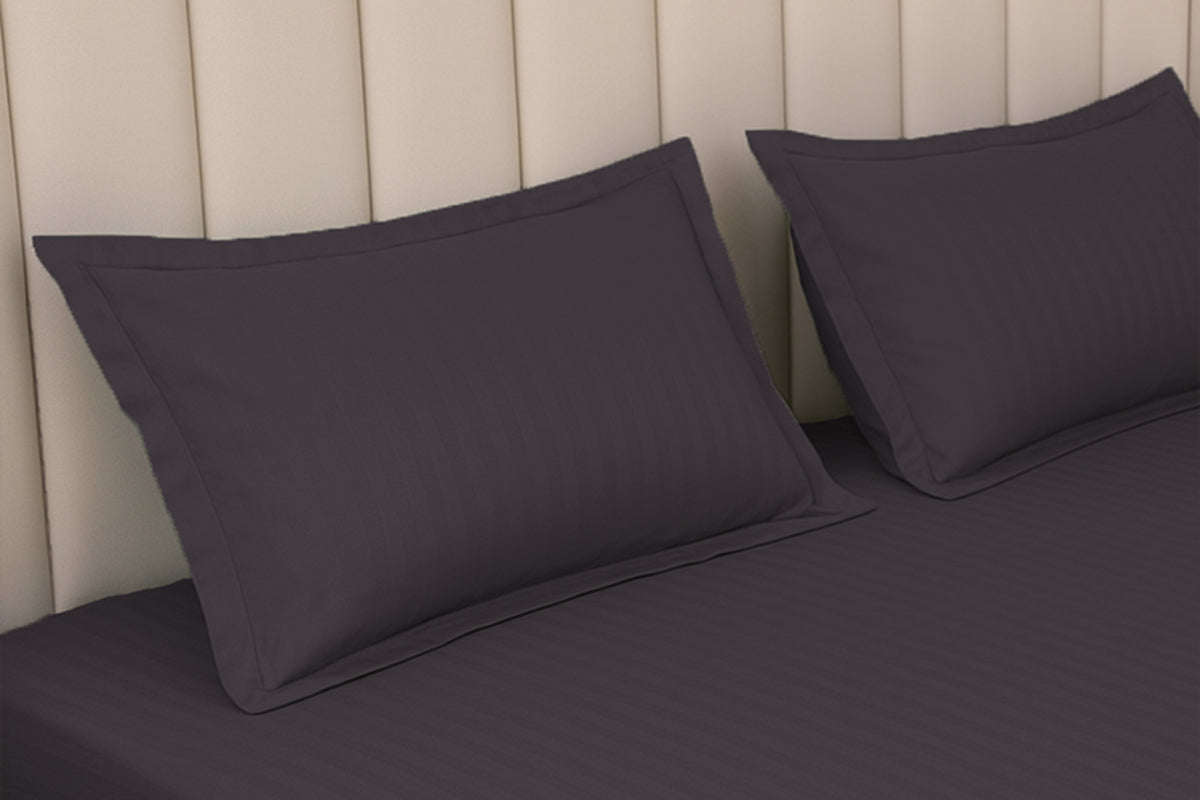 Granite Gray Pure Cotton Striped Fitted Bed Sheet 300 TC