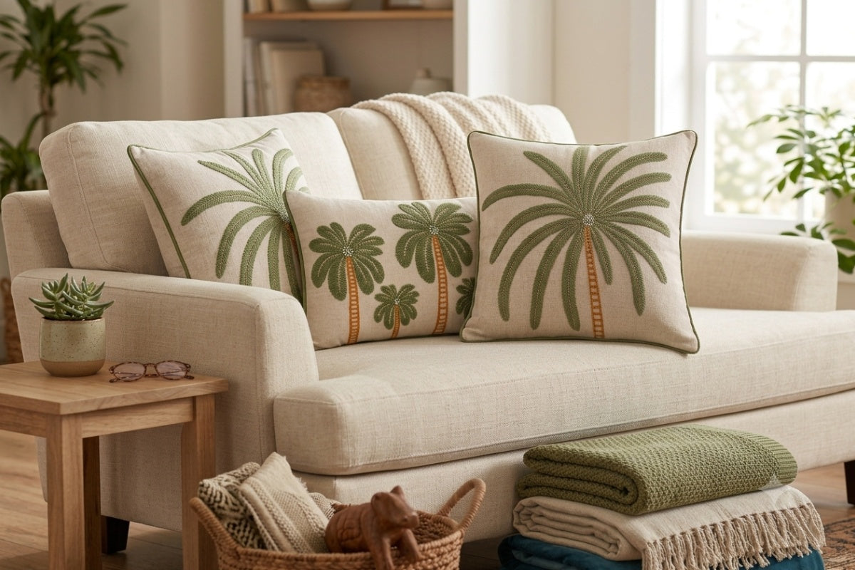 Royal Palmetto Hand Embroidered Lumbar Cushion Cover ( Set of 2 )