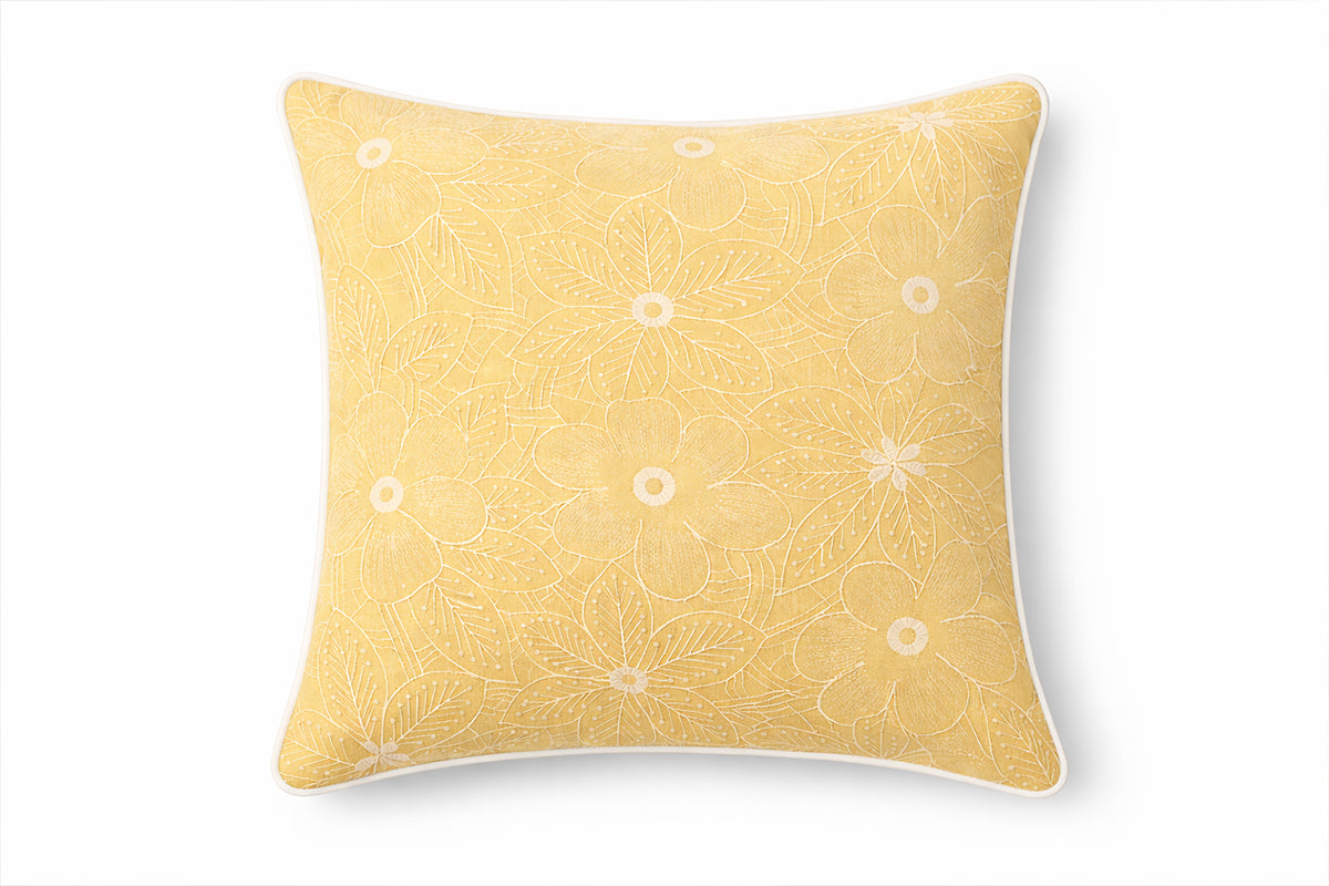 Hazelime Bloom Hand Embroidered Cushion Cover (Set of 2)