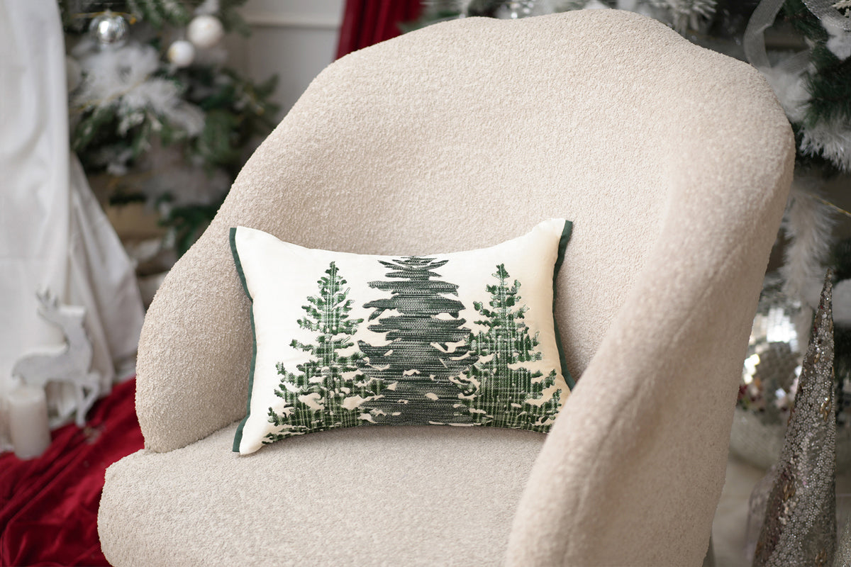 Highland Tree Embroidered Cushion Cover (Set Of 2)