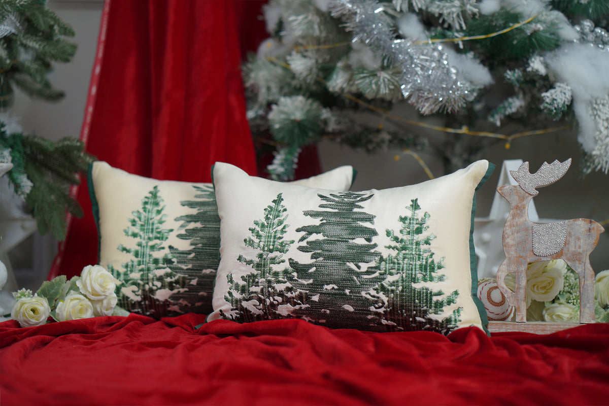 Highland Tree Embroidered Cushion Cover (Set Of 2)