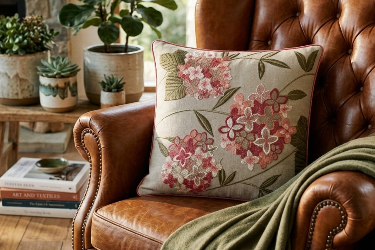 Hydrangea Chapters Hand Crafted Cushion Cover ( Set of 2 )