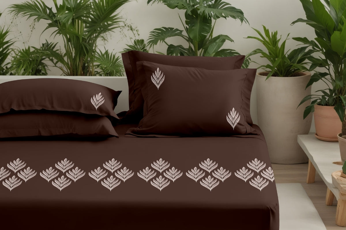 Imperial Cocoa - 300 TC Pure Cotton Embroidered Bedsheet