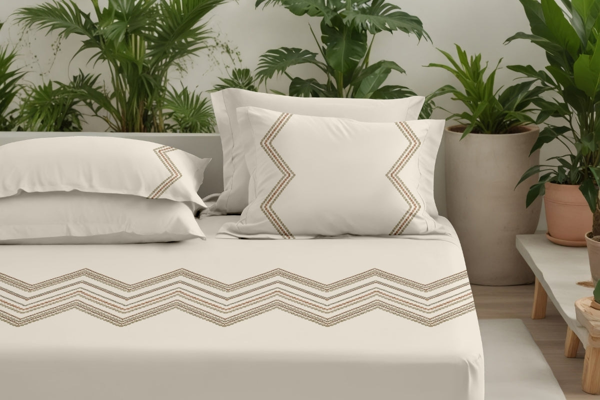 Ivory Sutra - 300 TC Pure Cotton Embroidered Bedsheet