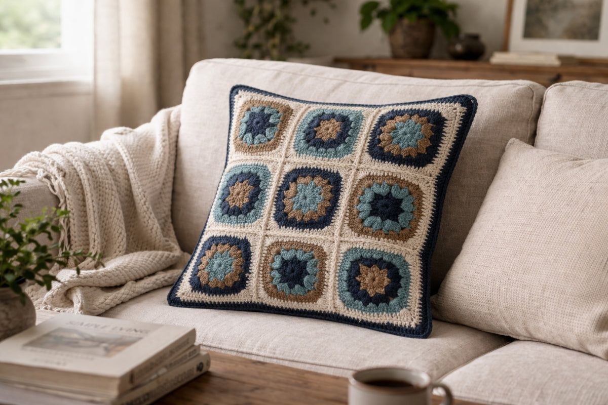 Loomie Grid Hand Embroidered Cushion Cover (Set of 2)