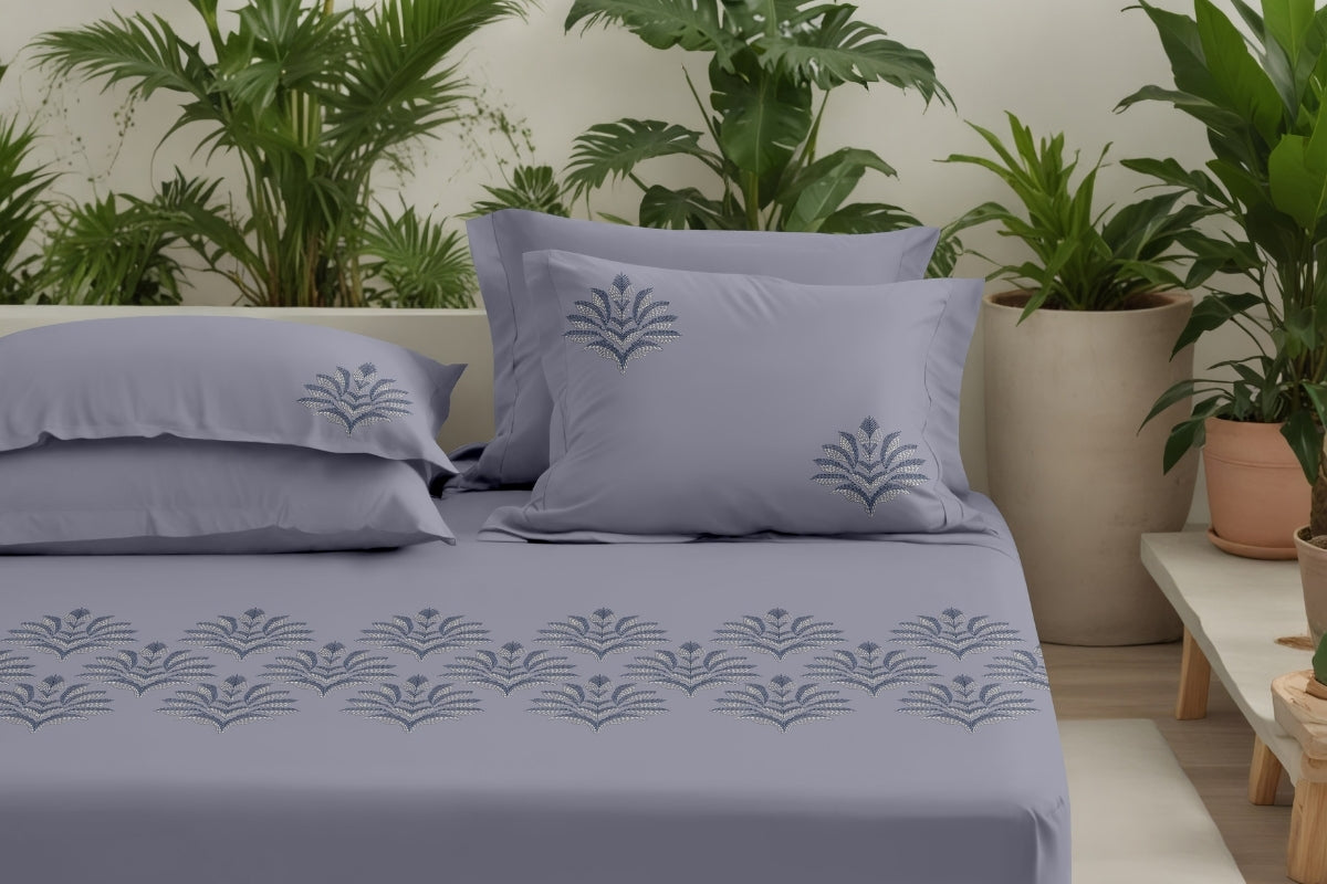 Lunar Crest - 300 TC Pure Cotton Embroidered Bedsheet