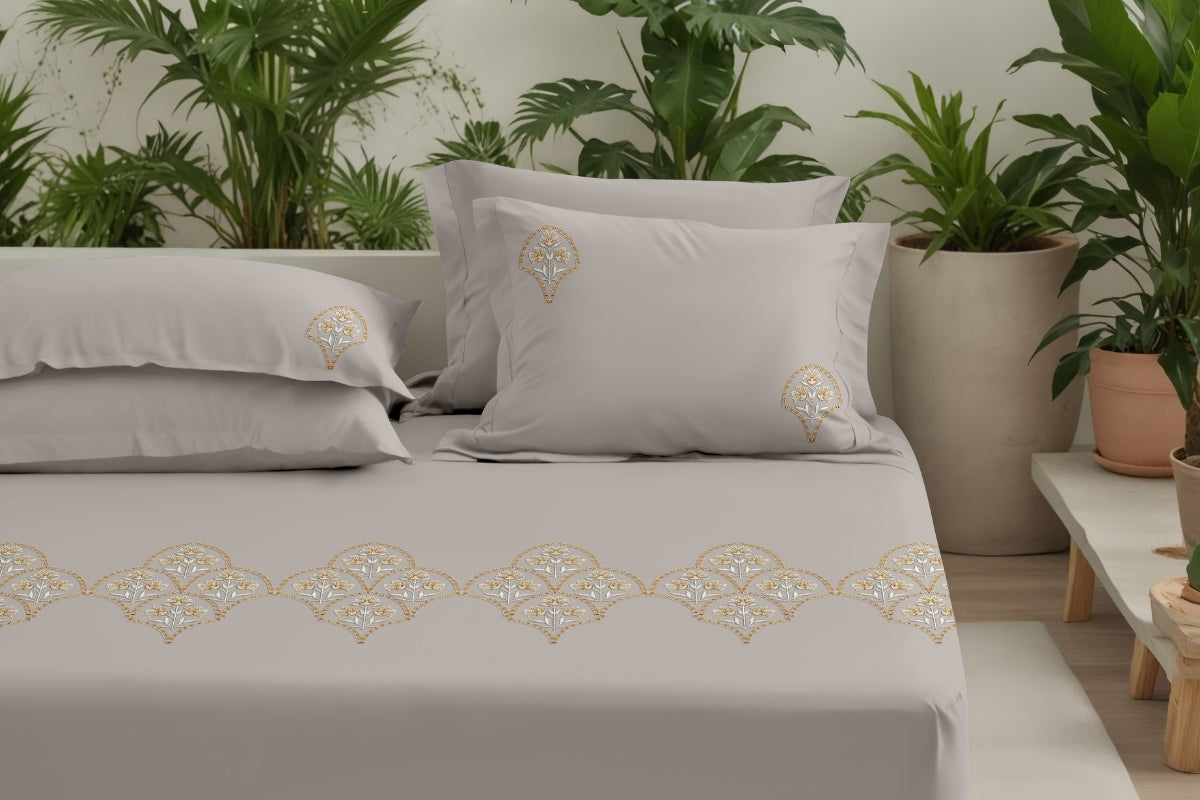 Lunara Veil - 300 TC Pure Cotton Embroidered Bedsheet