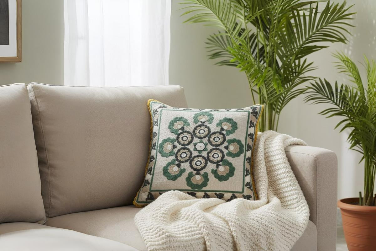 Mandala Charm Hand Embroidered Cushion Cover ( Set of 2 )