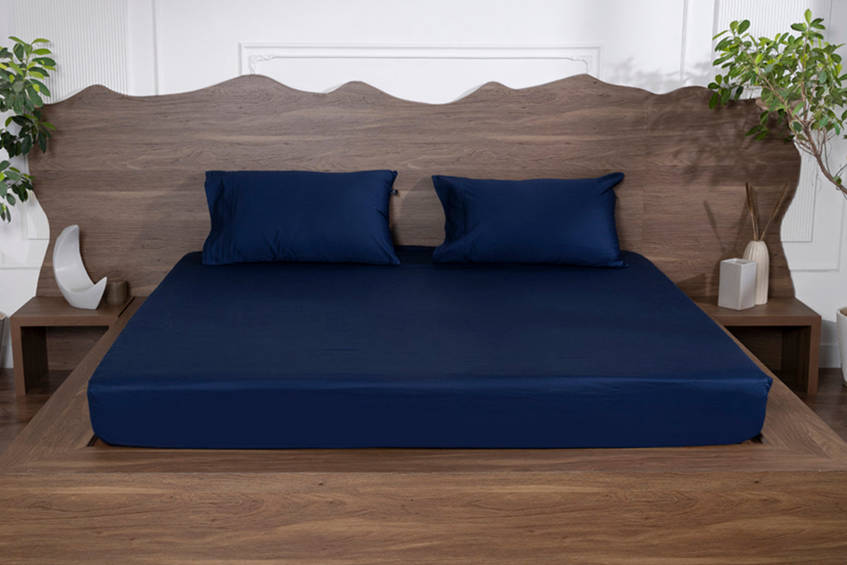 Midnight Navy Pure Cotton Solid Fitted Bed Sheet 500 TC