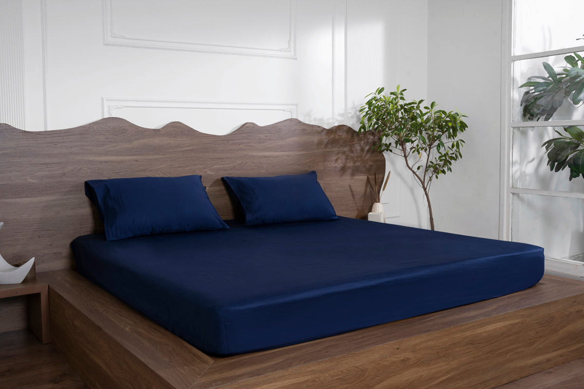 Midnight Navy Pure Cotton Solid Fitted Bed Sheet 500 TC