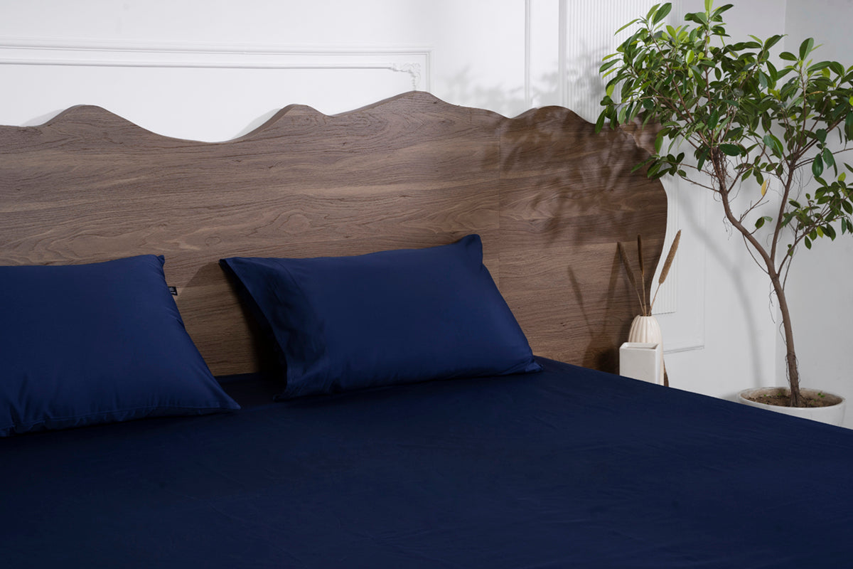 Midnight Navy Pure Cotton Solid Fitted Bed Sheet 500 TC