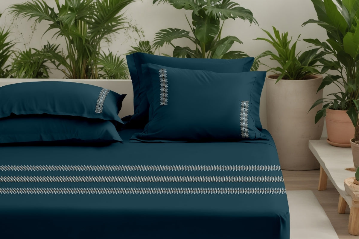 Midnight Script - 300 TC Pure Cotton Embroidered Bedsheet