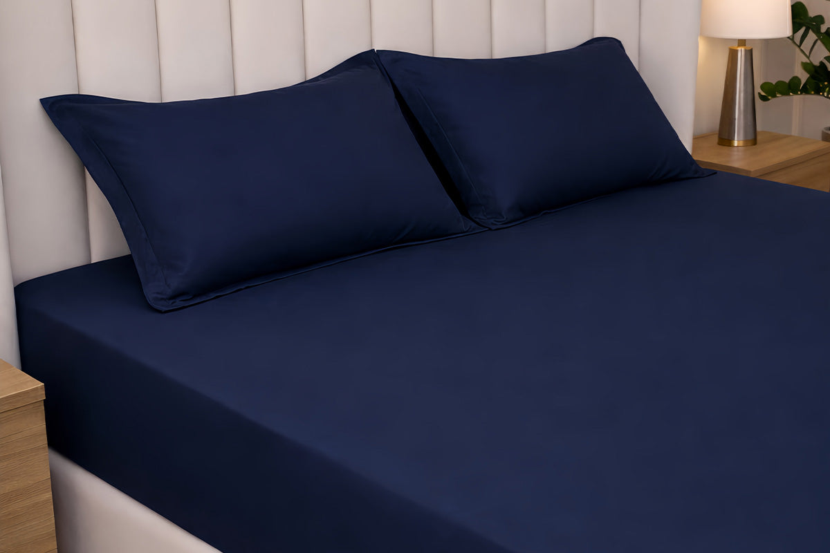Midnight Navy Pure Cotton Solid Fitted Bed Sheet 300 TC