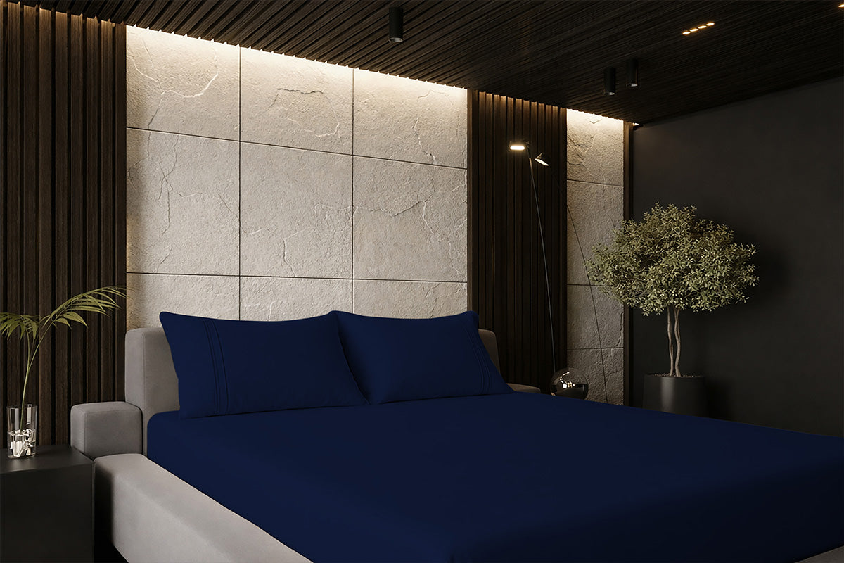 Midnight Navy Pure Cotton Solid Fitted Bed Sheet 500 TC