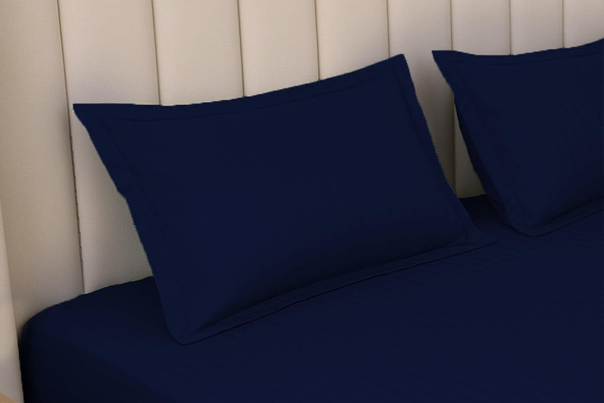 Midnight Navy Pure Cotton Striped Fitted Bed Sheet 300 TC