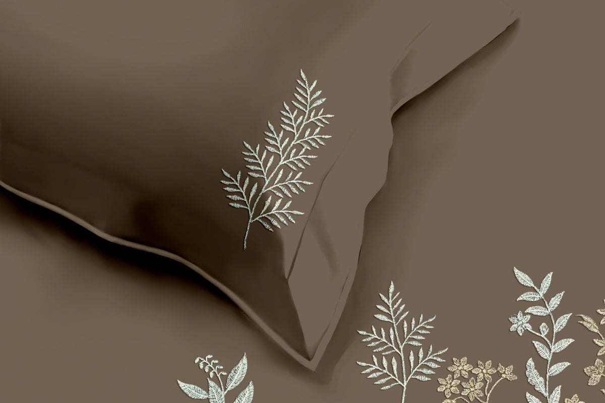 Mocha Grove - 300 TC Pure Cotton Embroidered Bedsheet