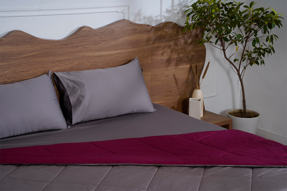 Mulberry Red & Celestial All Season Pure Cotton Reversible Comforter 300 TC