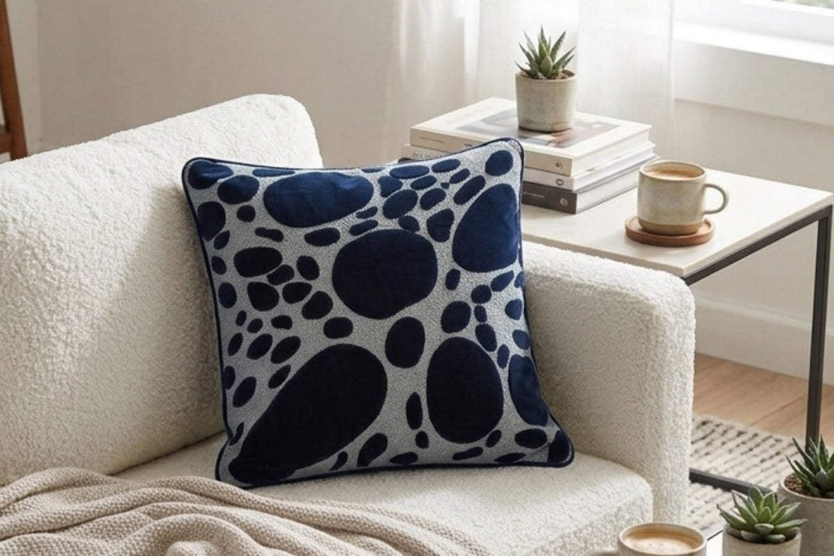 Obsidian Pebbles Hand Embroidered Cushion Cover (Set of 2)
