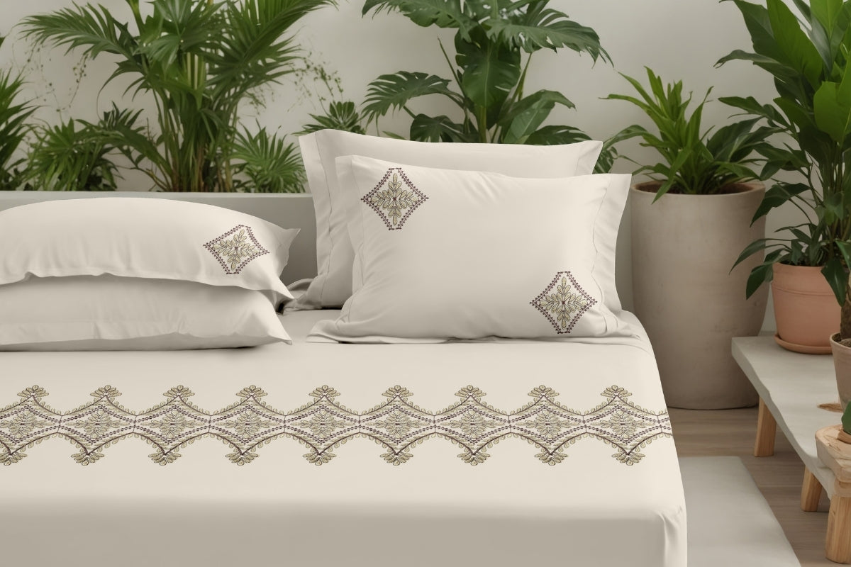 Opal Dynasty - 300 TC Pure Cotton Embroidered Bedsheet