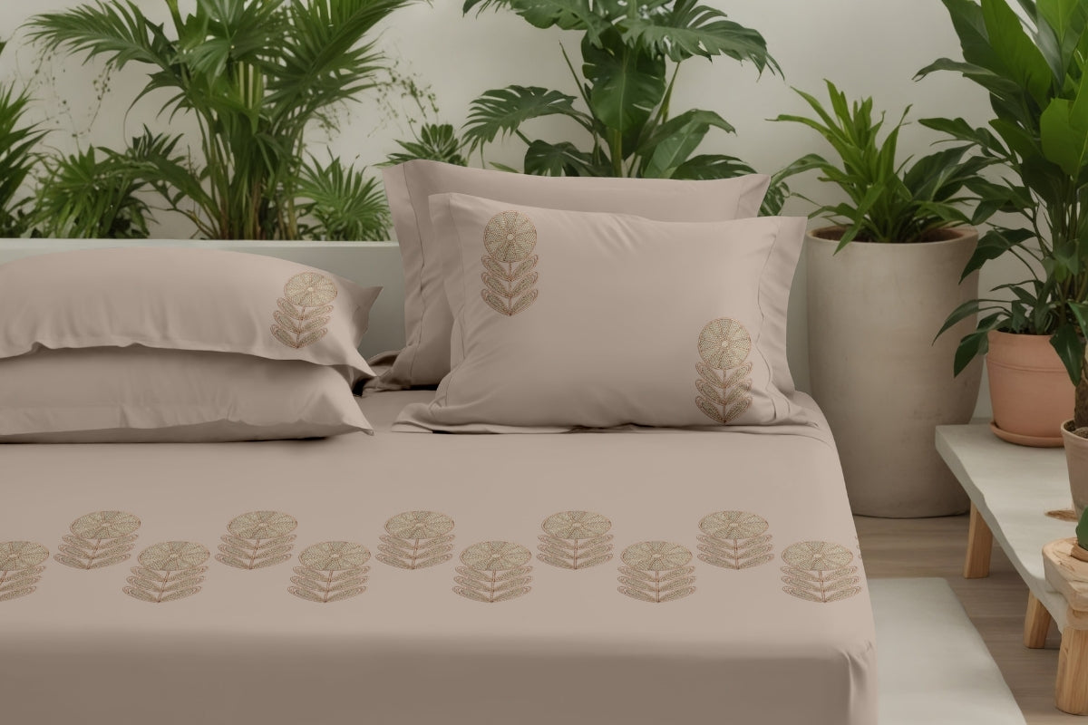 Orien Petals - 300 TC Pure Cotton Embroidered Bedsheet