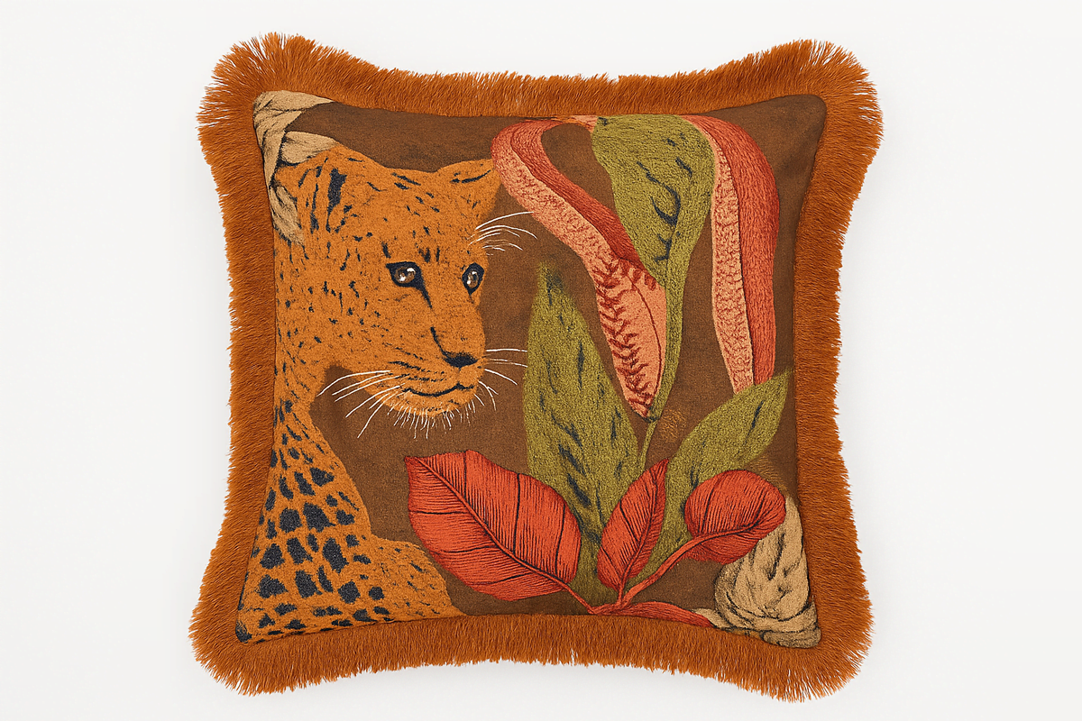 Tropical Panthera Hand embroidered Cushion Cover ( Set of 2 )