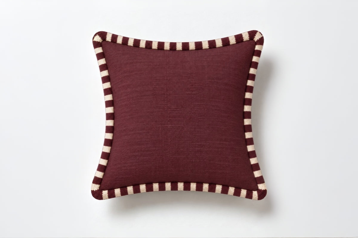 Plum Noir Embroidered Cotton Slub Cushion Cover