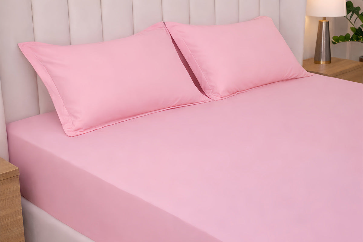 Quarts Pink Pure Cotton Solid Fitted Bed Sheet 300 TC