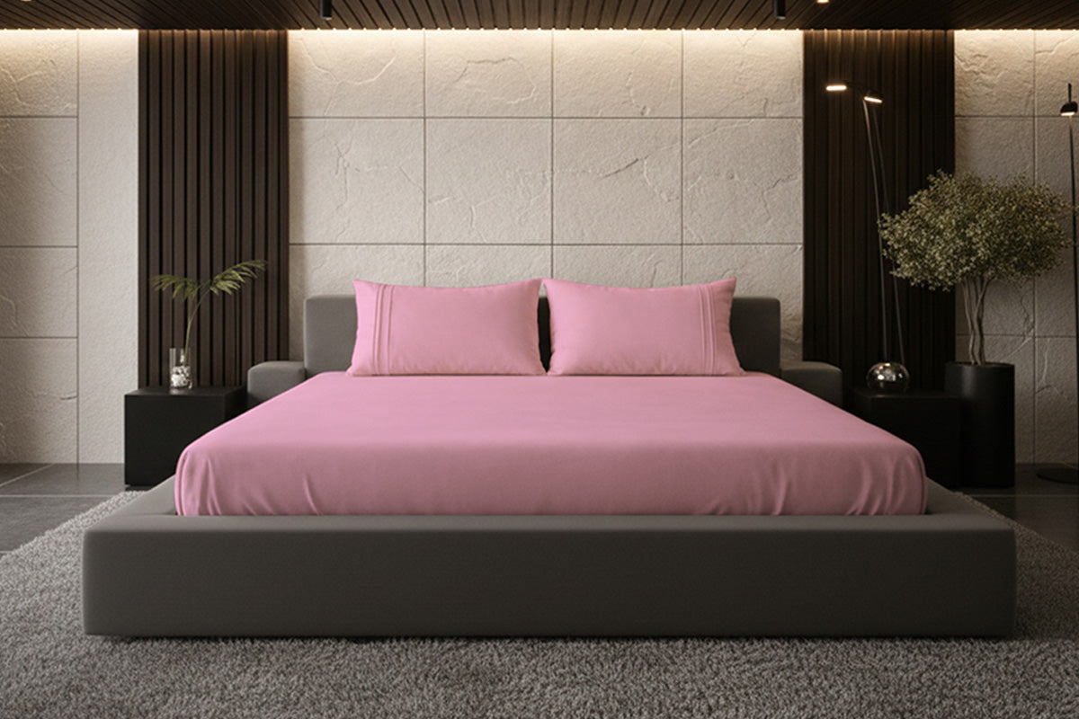 Quarts Pink Pure Cotton Solid Fitted Bed Sheet 500 TC
