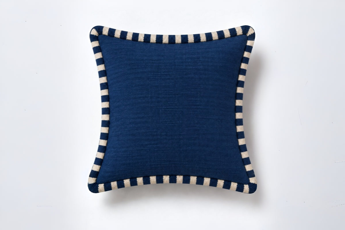 Regal Navy Embroidered Cotton Slub Cushion Cover
