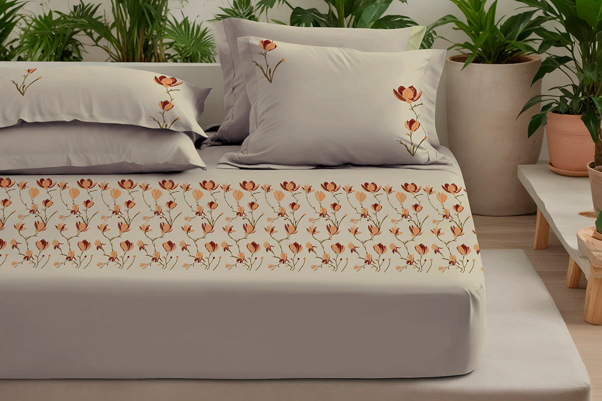 Rosewood Reverie - 300 TC Pure Cotton Embroidered Bedsheet