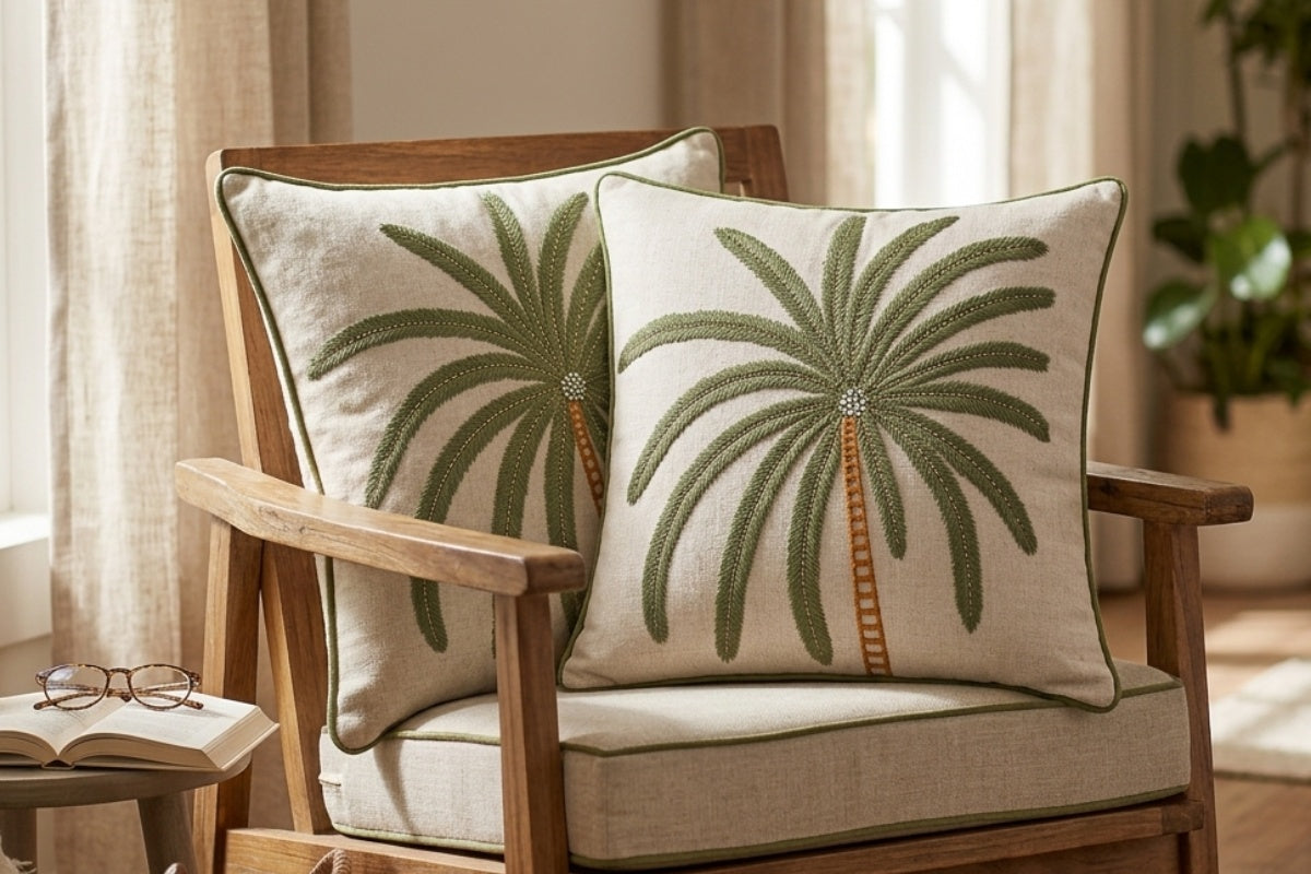 Royal Palmetto Hand Embroidered Lumbar Cushion Cover ( Set of 2 )