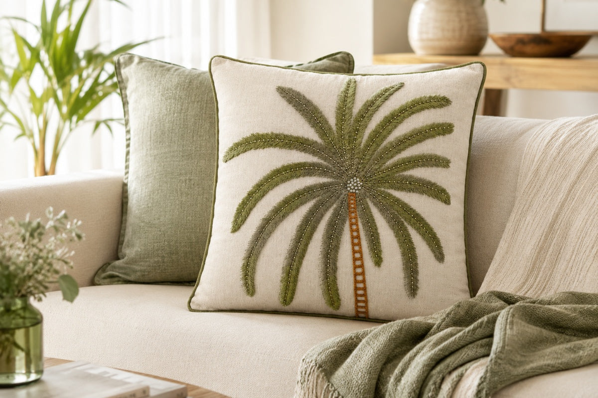 Royal Palmetto Hand Embroidered Lumbar Cushion Cover ( Set of 2 )