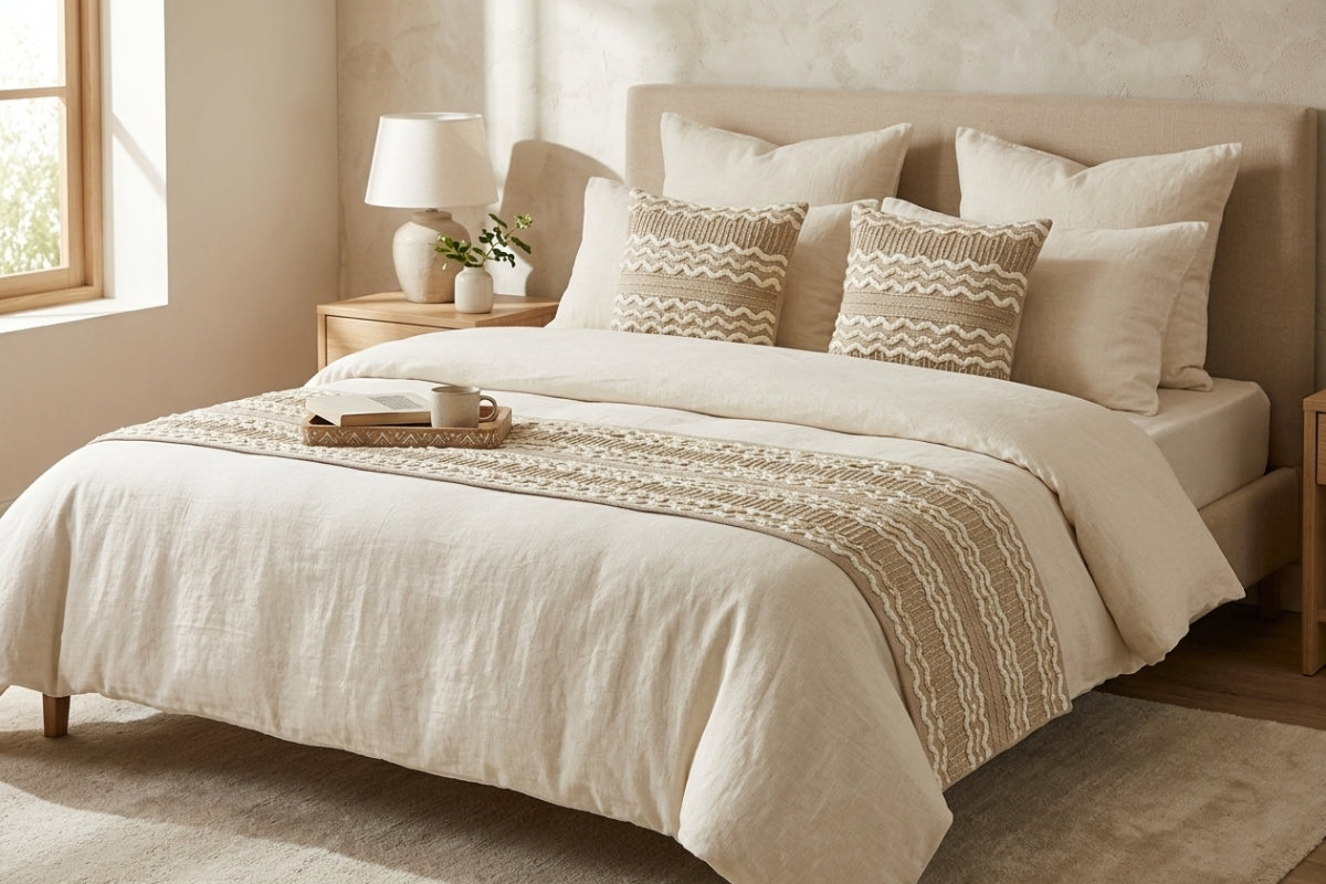 Sand Driftline Embroidered Bed Runner