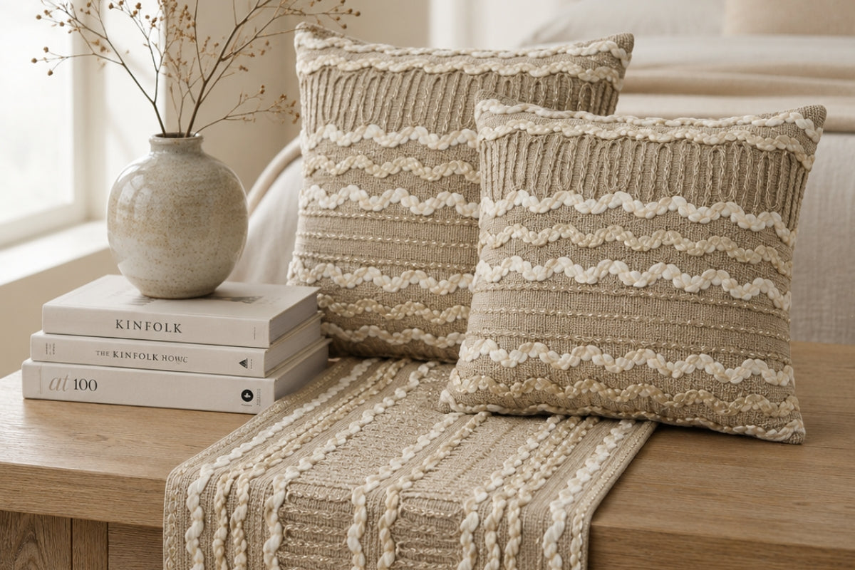 Sand Driftline Embroidered Bed Runner