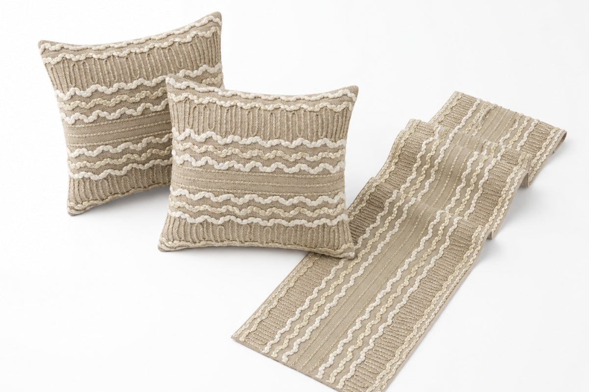 Sand Driftline Embroidered Bed Runner