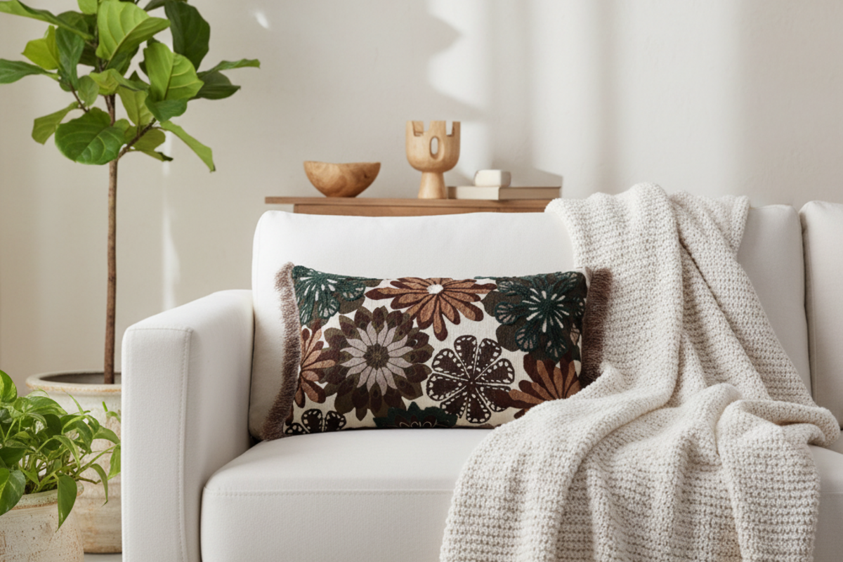 Svaana Whispers Hand Embroidered Lumbar Cushion Cover ( Set of 2 )