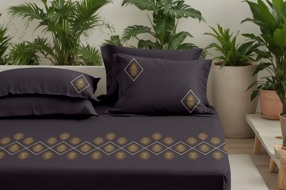 Slate Court - 300 TC Pure Cotton Embroidered Bedsheet
