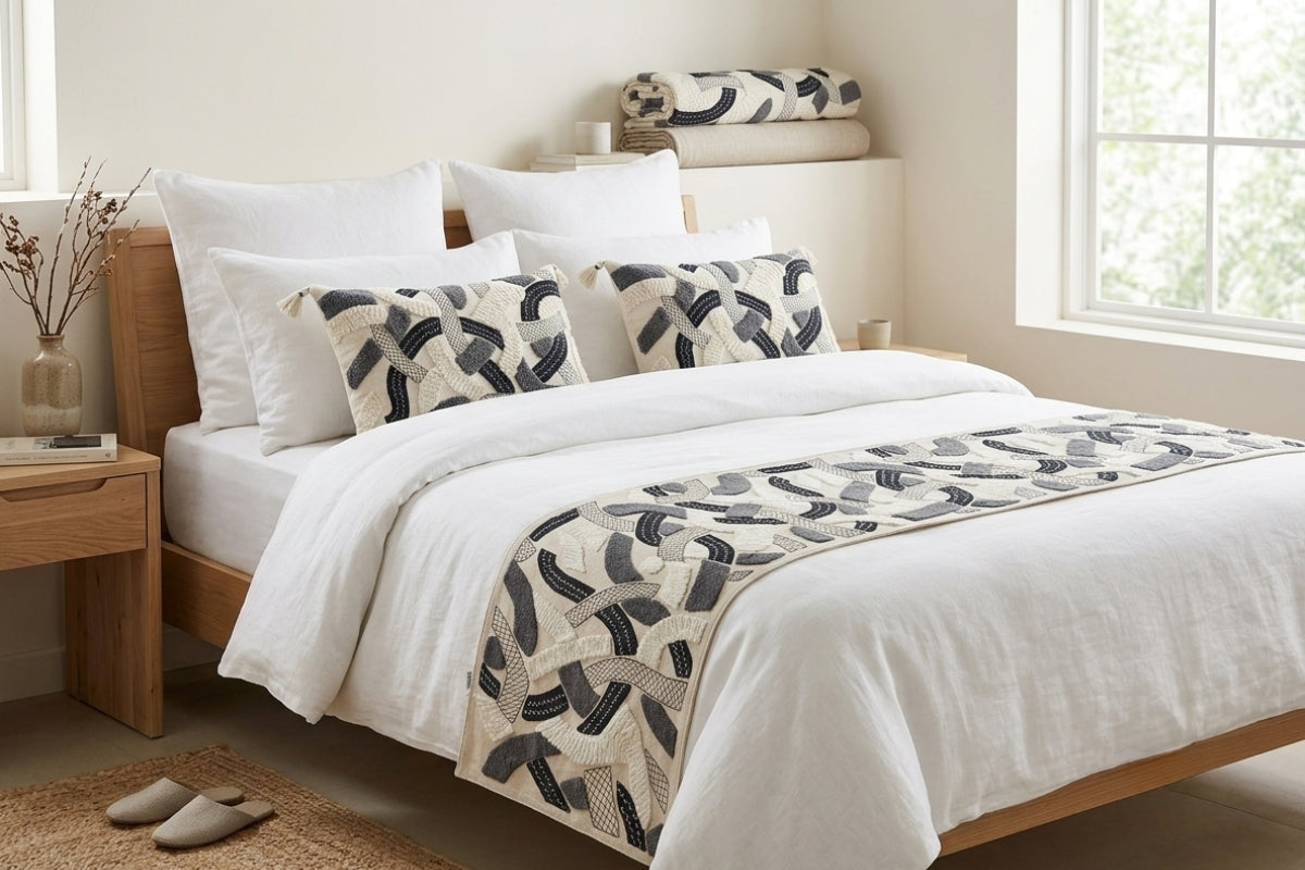 Slate Strata Embroidered Bed Runner